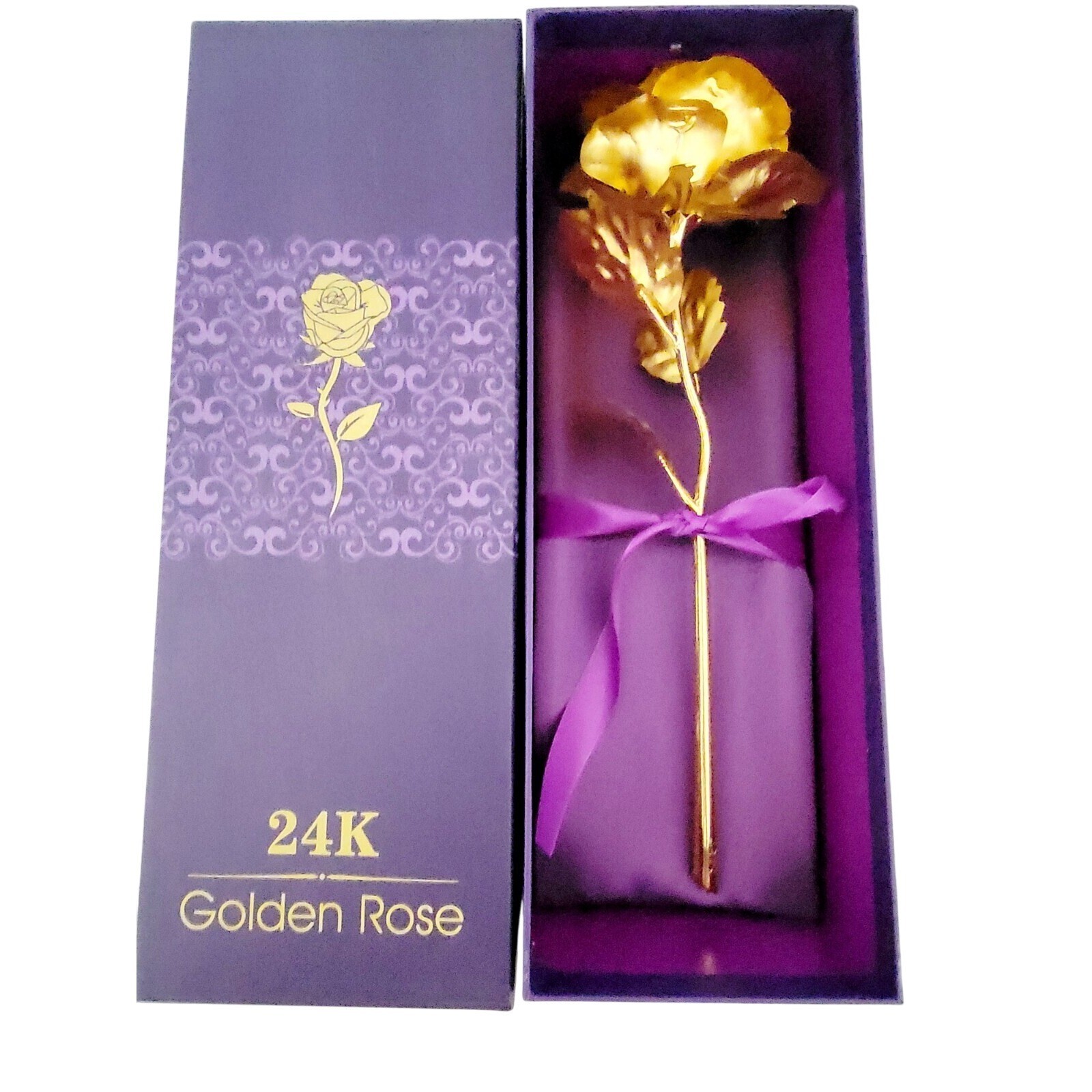 24k Gold Plated Foil Rose Flower Long Stem Dipped Best Gift NEW