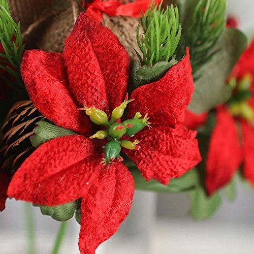 Package of 6 Rustic Artificial Poinsettia 9-1/2″ Picks with Burlap Accents