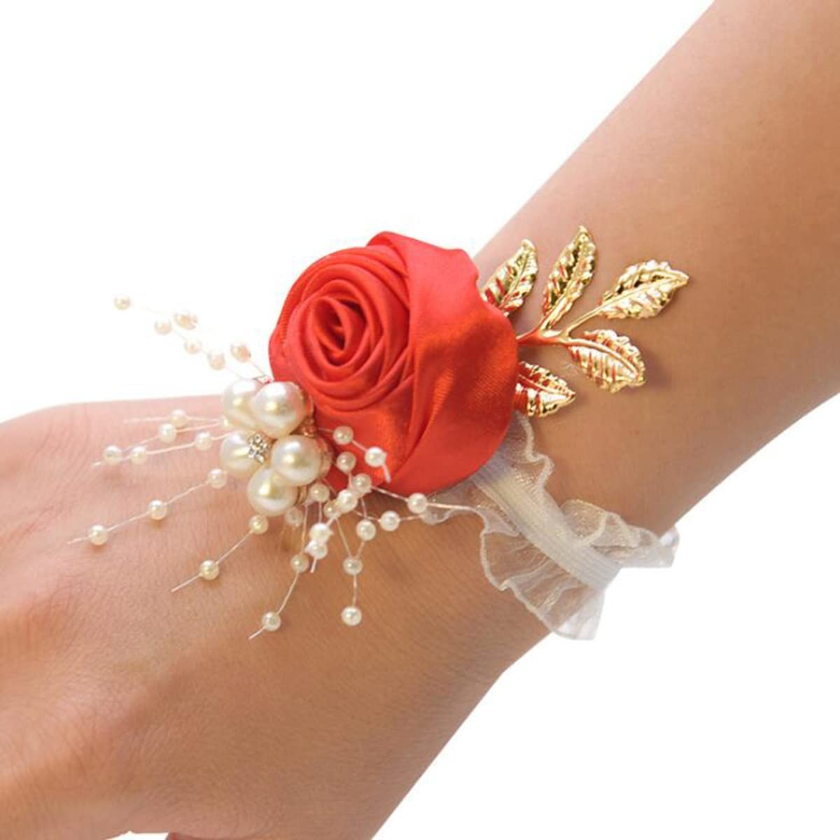 1 PCS Wrist Flower Wedding Bridesmaid Bride Corsage Decoration Rose Red