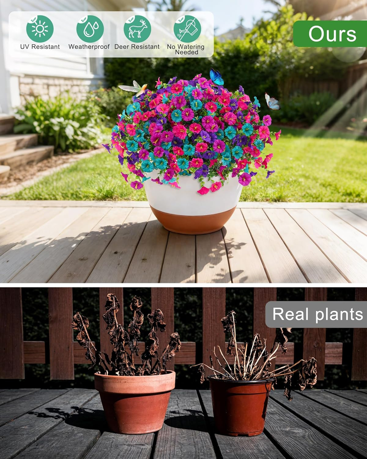 Artificial Flowers for Outdoors, 20 Bundles UV Resistant Faux Flowers for Outdoo