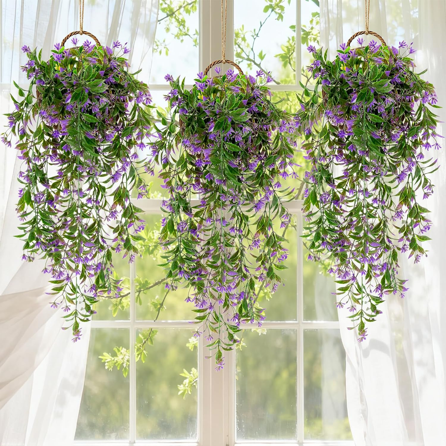 3PCS Artificial Hanging Flowers for Outdoors – UV Resistant Artificial