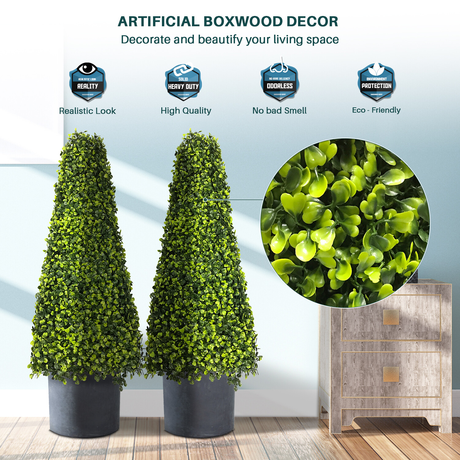 25.6” Artificial Boxwood Tower Faux Topiary Tree Home Garden In/Outdoor Decor