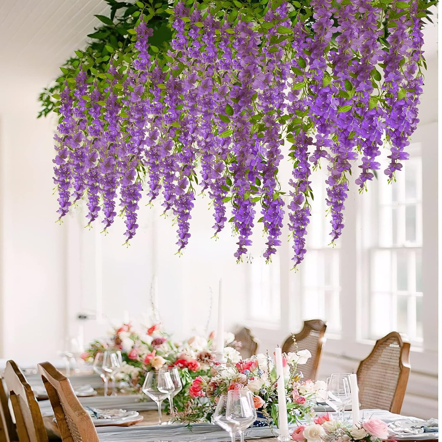 Artificial Wisteria Garland Hanging Flowers Vine Purple Fake Wisteria Floral