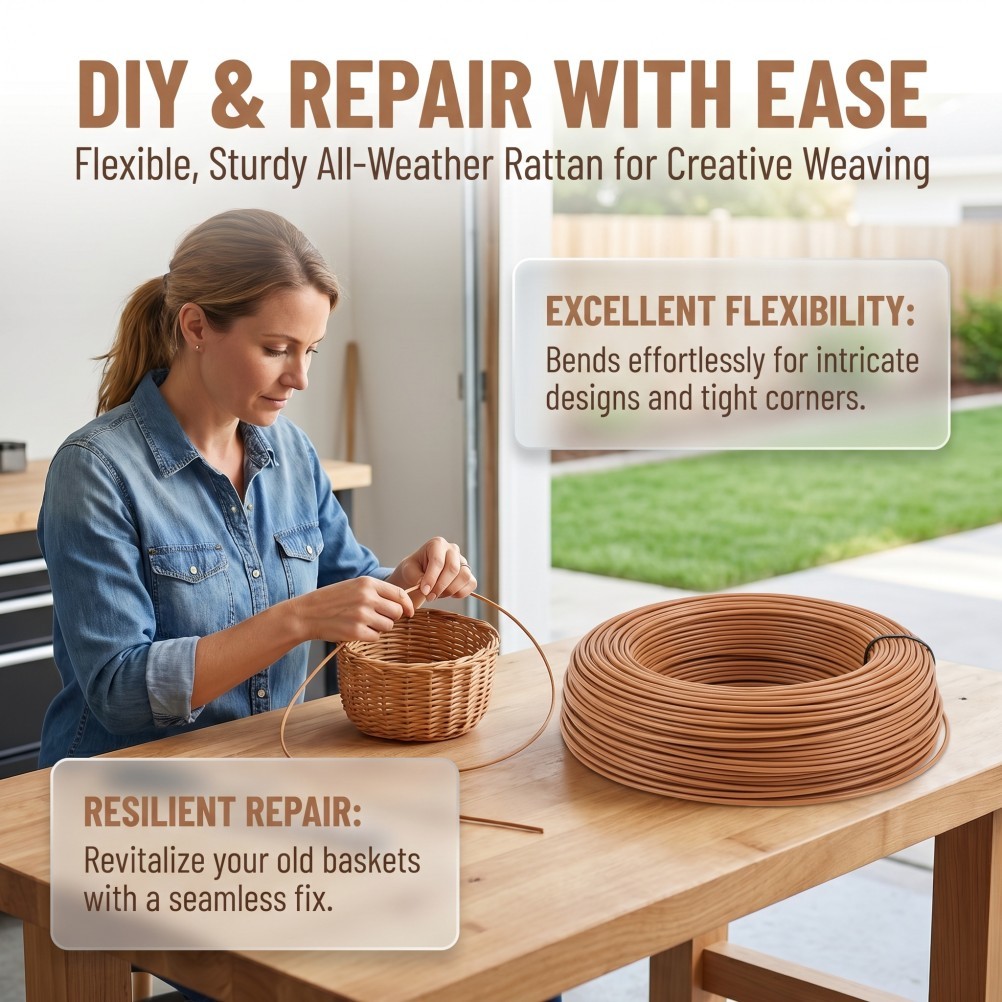 Diy Basket Weaving Synthetic Rattan Round Plastic Material Wicker Supplies
