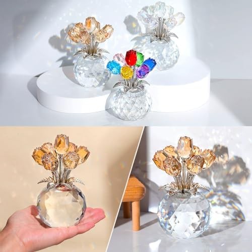 Ornalrist Crystal Gold Roses Figurine, Glass Roses Bouquet Collectible Decor …