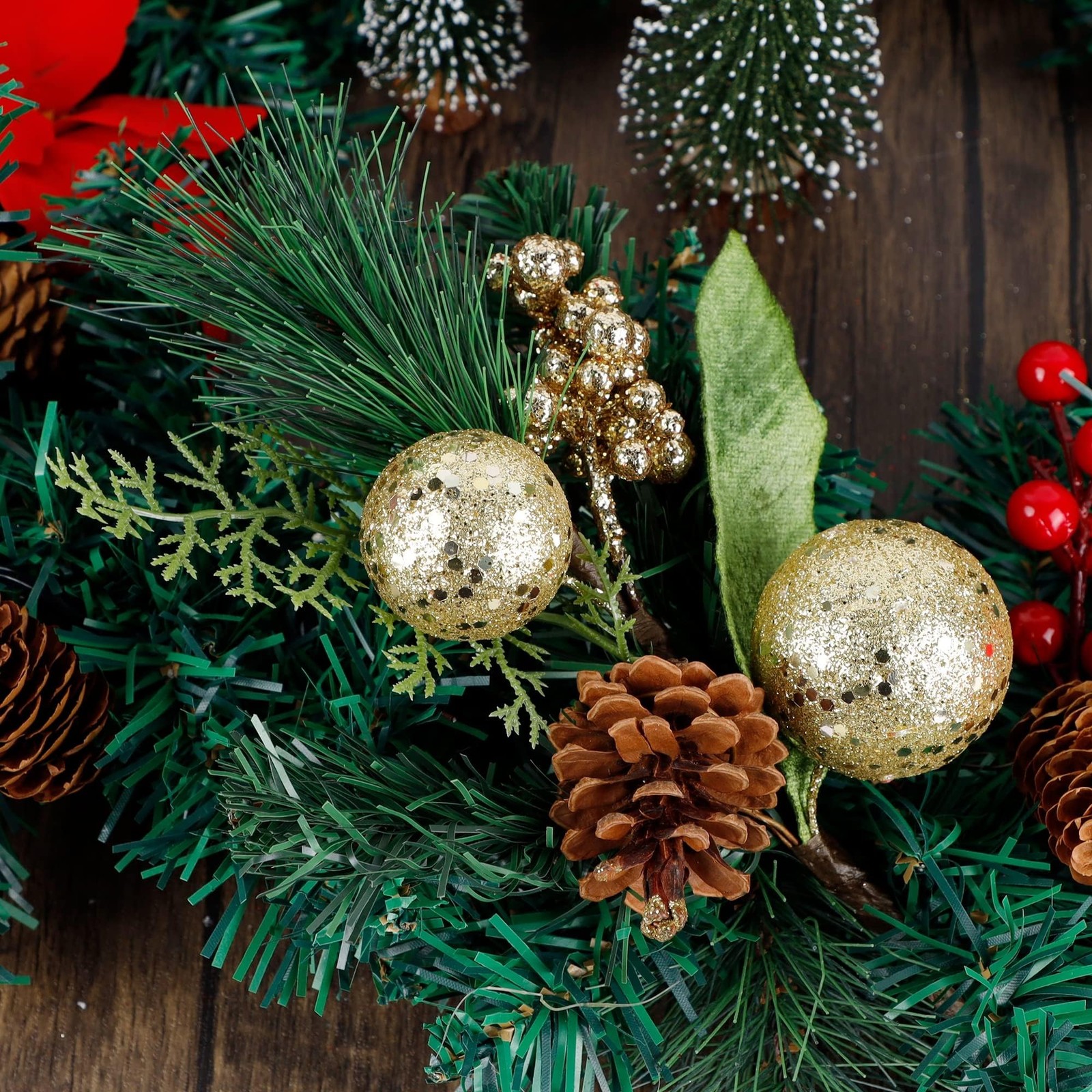 12″ Gold & Green Christmas Picks and Sprays – 6 Pcs Tree Fillers