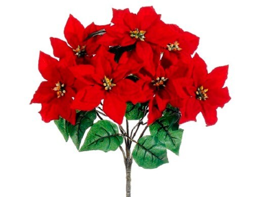 15″ Water-Resistant Poinsettia Bush Red (Pack of 12) Silk Flower Christmas