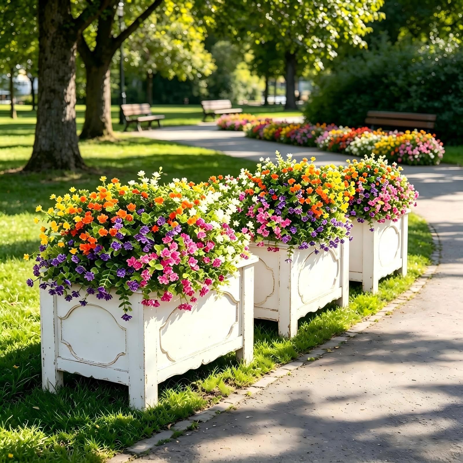 20 Bundles Artificial Flowers for Outdoors – UV Resistant Realistic Fake Flow…