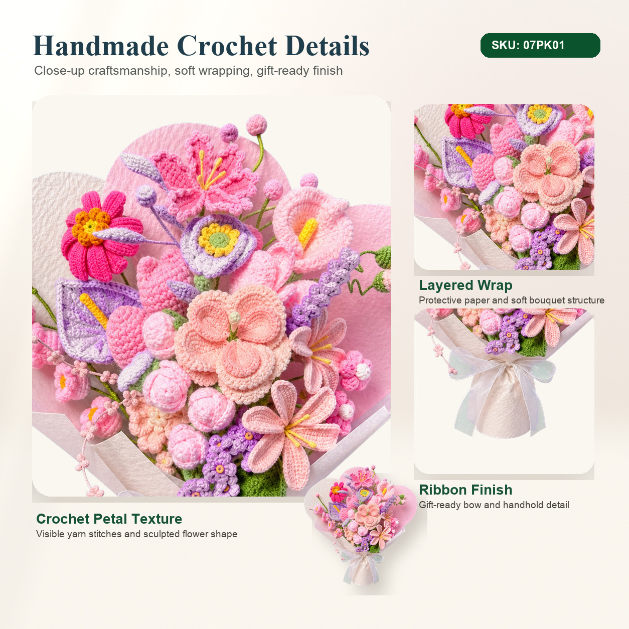 Extra Large Pink Purple Crochet Bouquet Birthday Gift for Mom