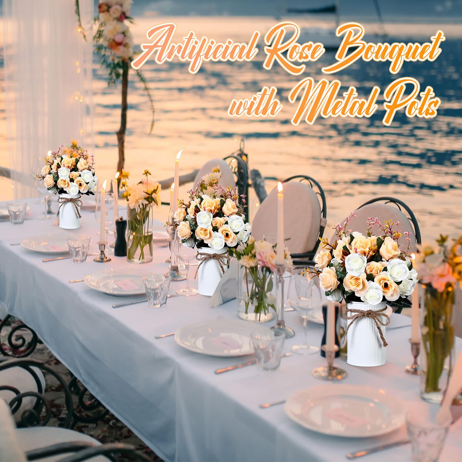 6 Sets Wedding Centerpiece for Table Artificial Rose with Vase Fake Bouquets …