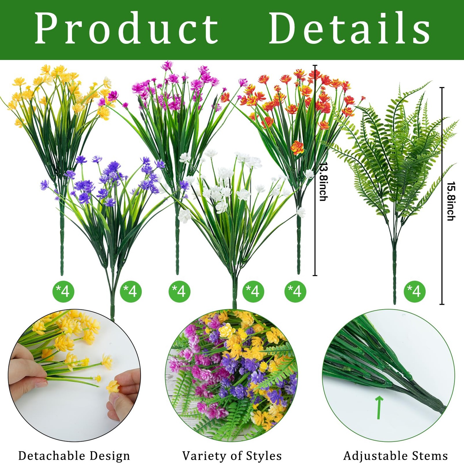 24 Bundles Artificial Flowers for Outdoors UV Resistant Fake Plastic Plants F…