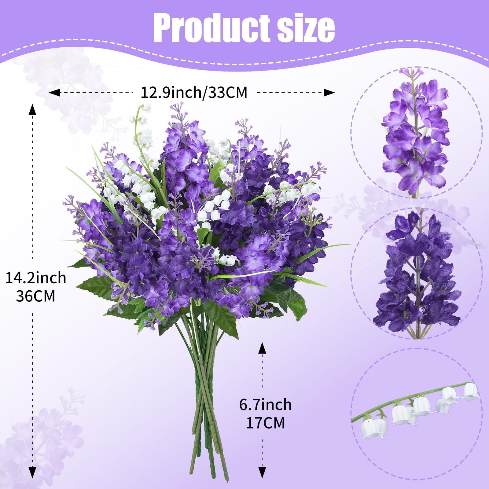 10Pcs Lilac Flowers Artificial Bouquet Fake Purple Flowers Faux Lilacs Mix Bu…