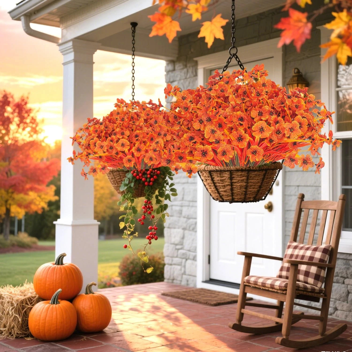 Fall Artificial Flowers 7-Stem 20 Flowerheads 13″ Weather Resistant Orange Decor
