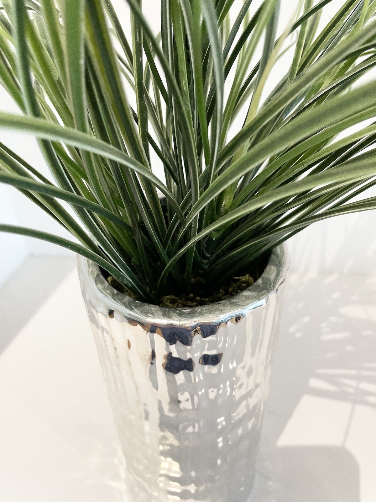 Artifical Plant with Silver Ceramic Vase – 19 3/4” tall by 16 3/4” widest part