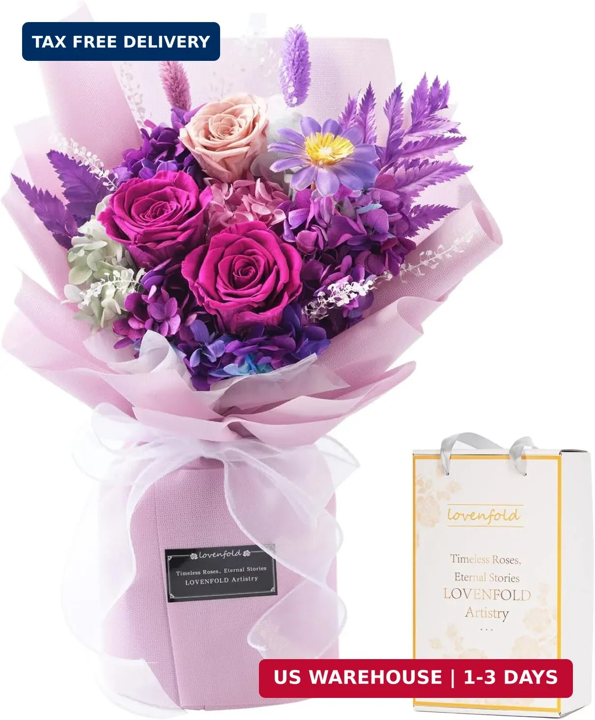 lovenfold Preserved Flowers for Delivery, Purple Rose Bouquets That Last 1-3 Yea