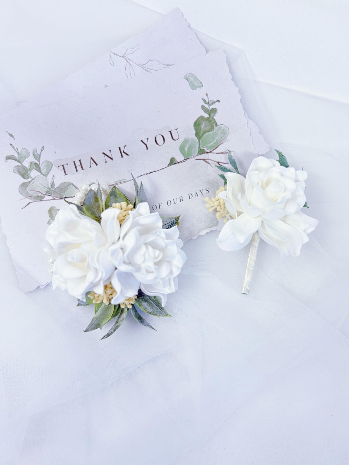 White Corsage And Boutonniere Set Wedding Flower Accessories Prom Suit Decor