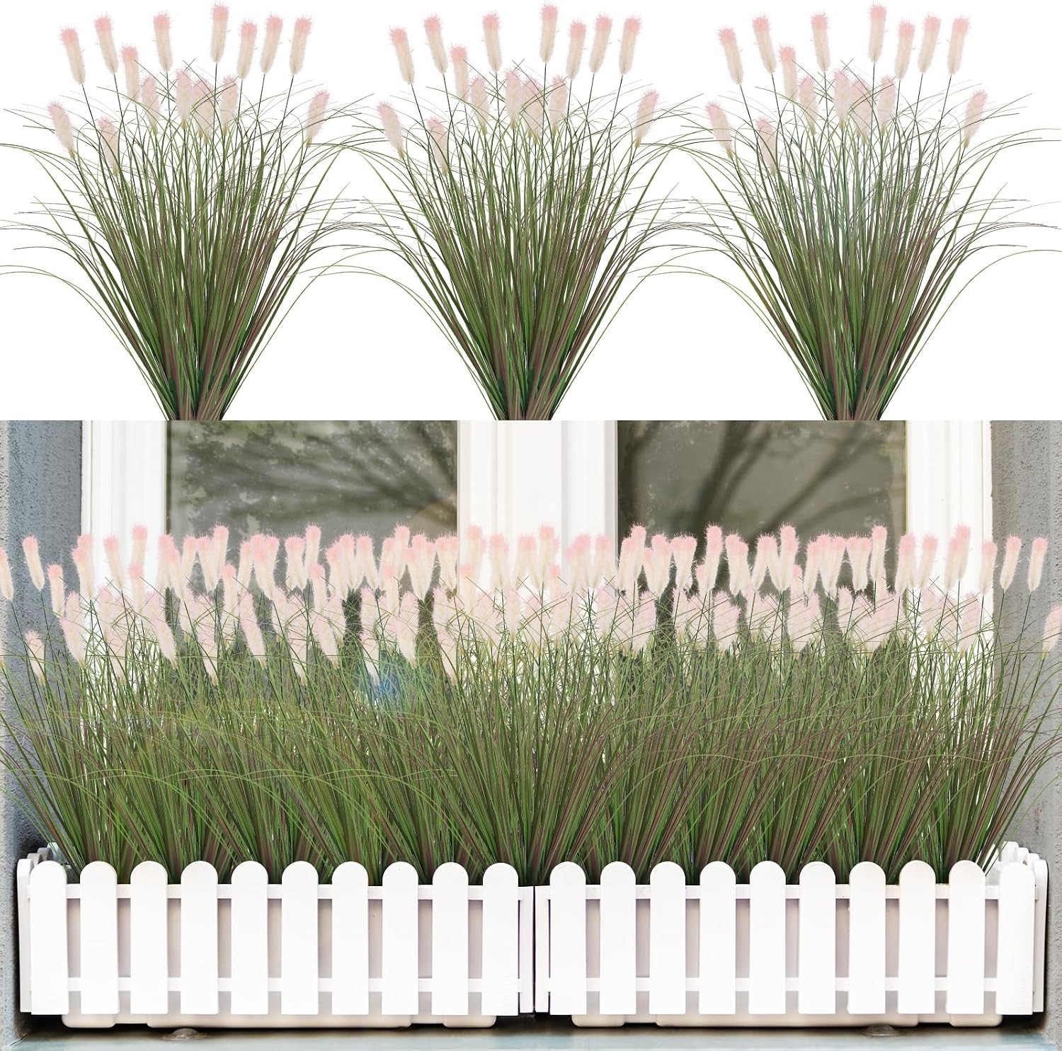24 Pcs Artificial Wheat Grass, Tall Faux Shrubs for Outdoor Indoor US