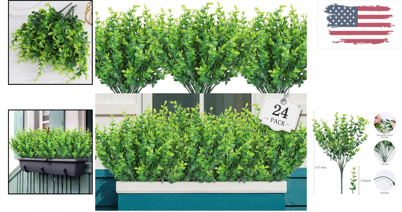 No-Fade Waterproof Artificial Plants – 24 Bundles for Indoor/Outdoor Decor