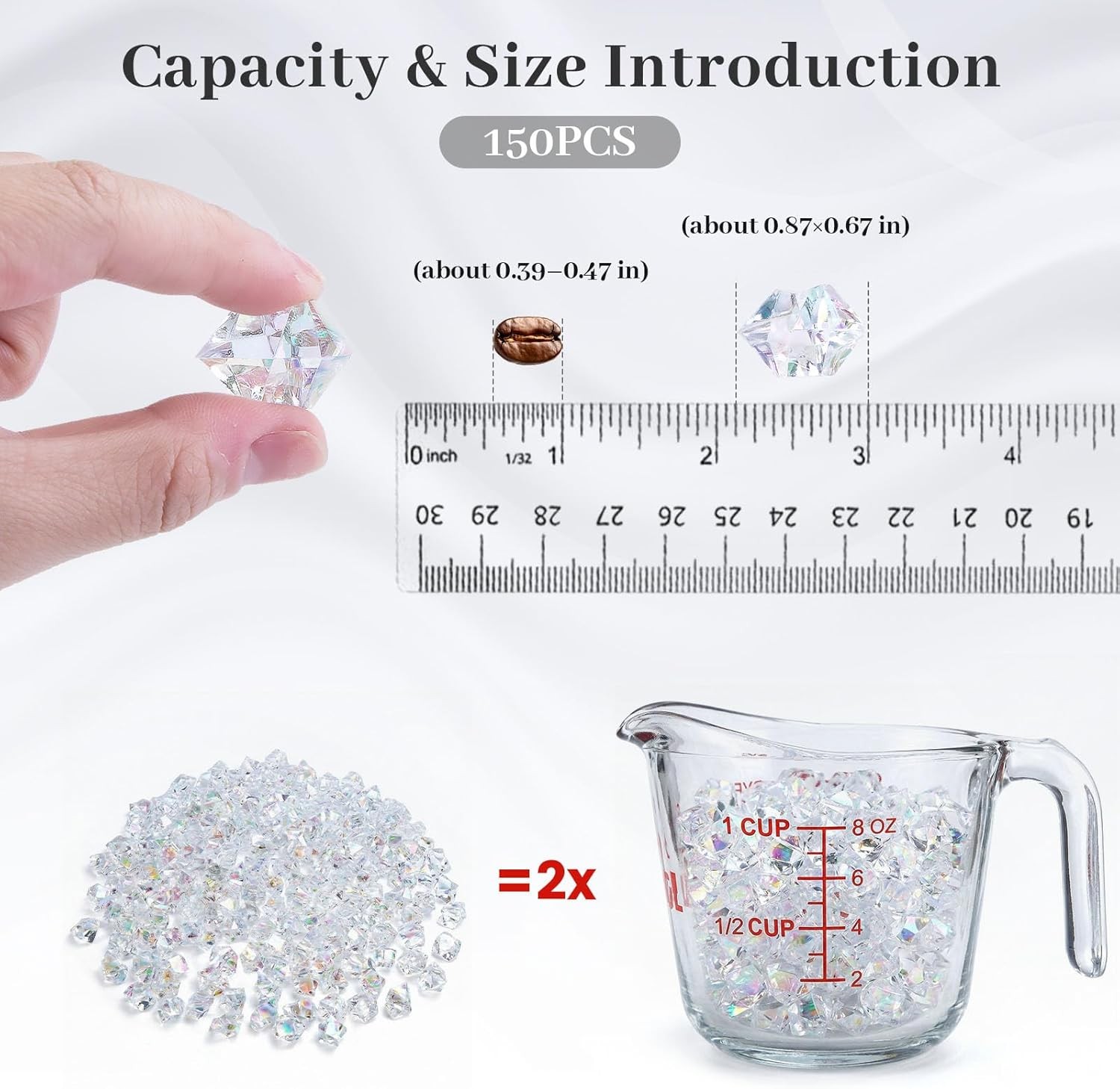 Iridecent Fake Ice 150PCS Sparkling Vase Fillers Fake Diamonds Clear Gem Stones
