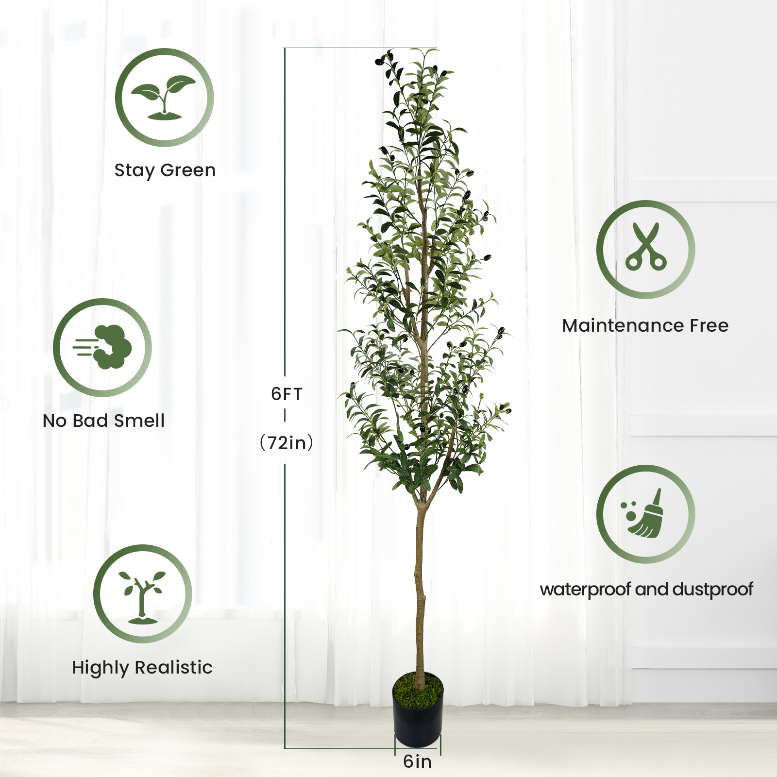150cm Detachable Artificial OliveTree Tall Potted Faux Green Plant forHome Decor