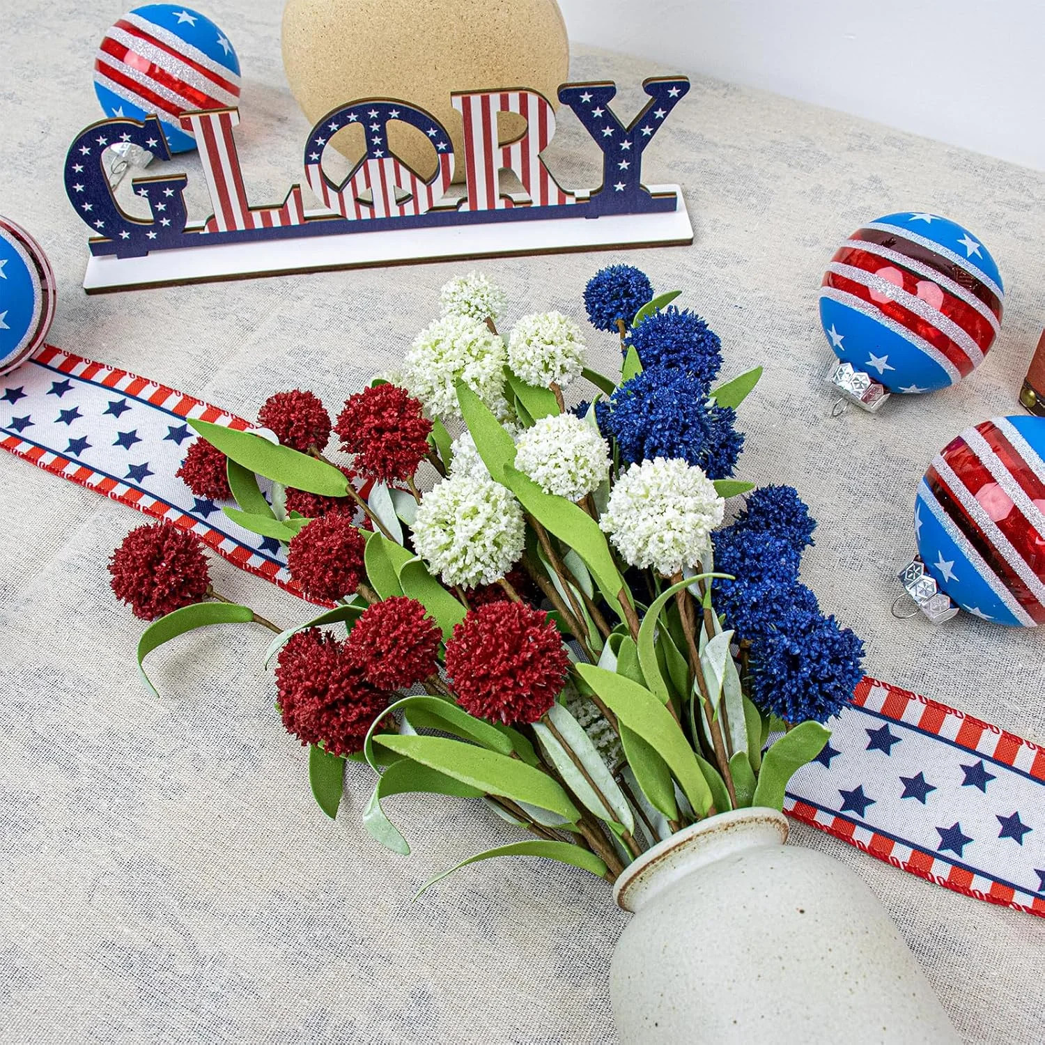 4th of July Decorations 6 Pack Red White Blue Flowers Picks 17 Inch Patriotic Fl