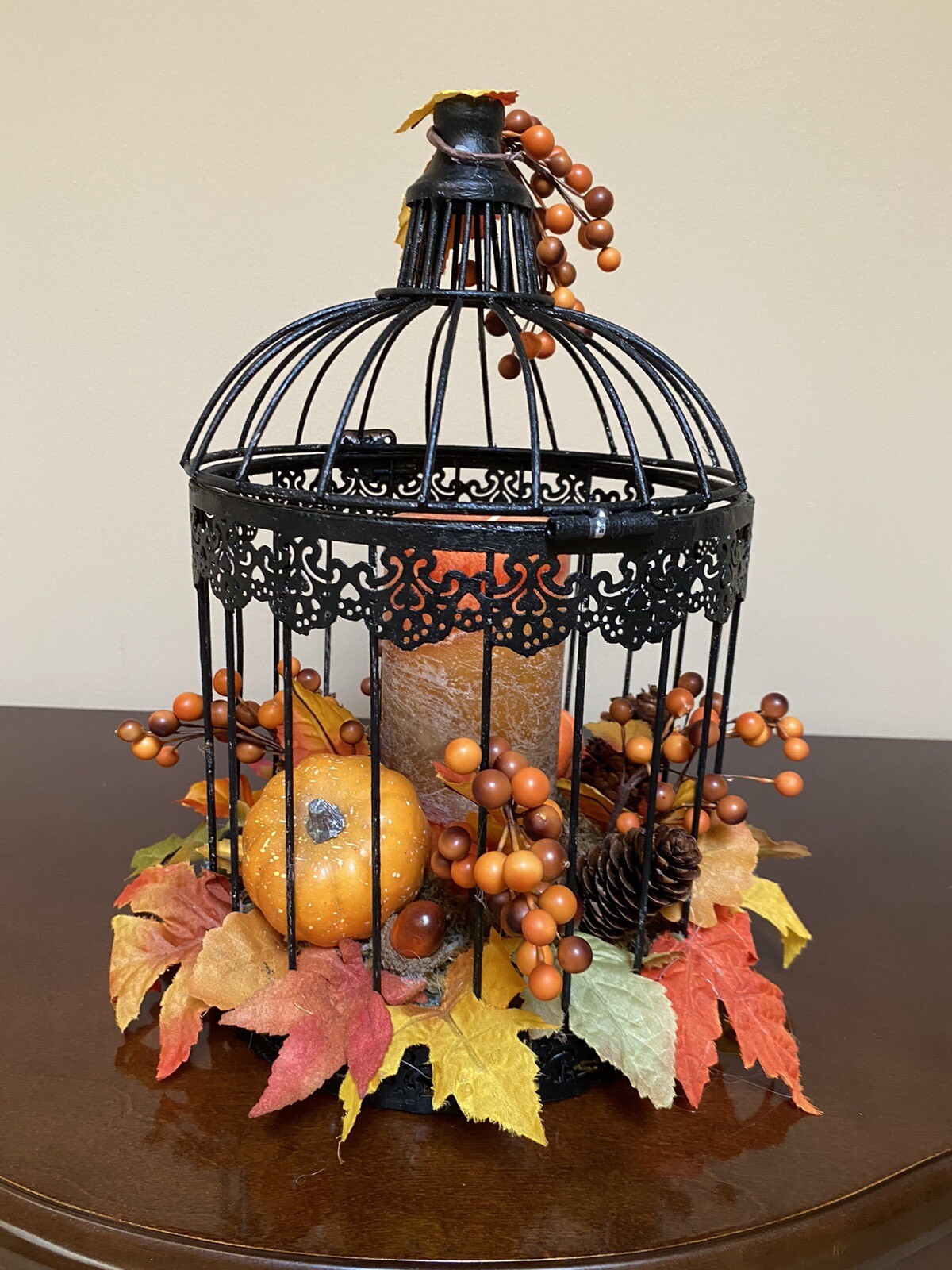 Vintage Halloween Birdcage with Fall Scented Pillar Candle