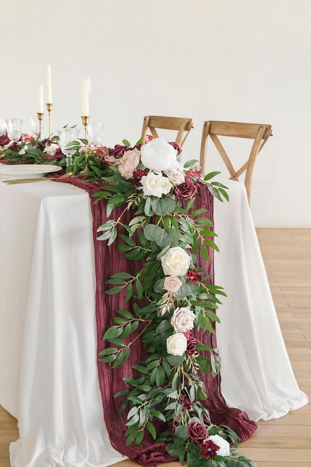 Flower Garland – 6FT Eucalyptus & Rose – Sweetheart Table Decor for Wedding Rece