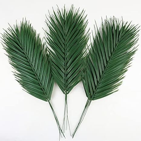 16 PCS Artificial Palm Leaves – Faux Tropical Fronds for Luau & Jungle Decor