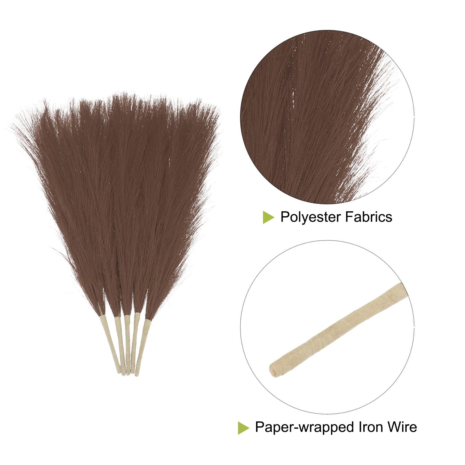 Dark Coffee Faux Pampas Grass 5pc 17 inch Artificial Fall Home Vase Wedding