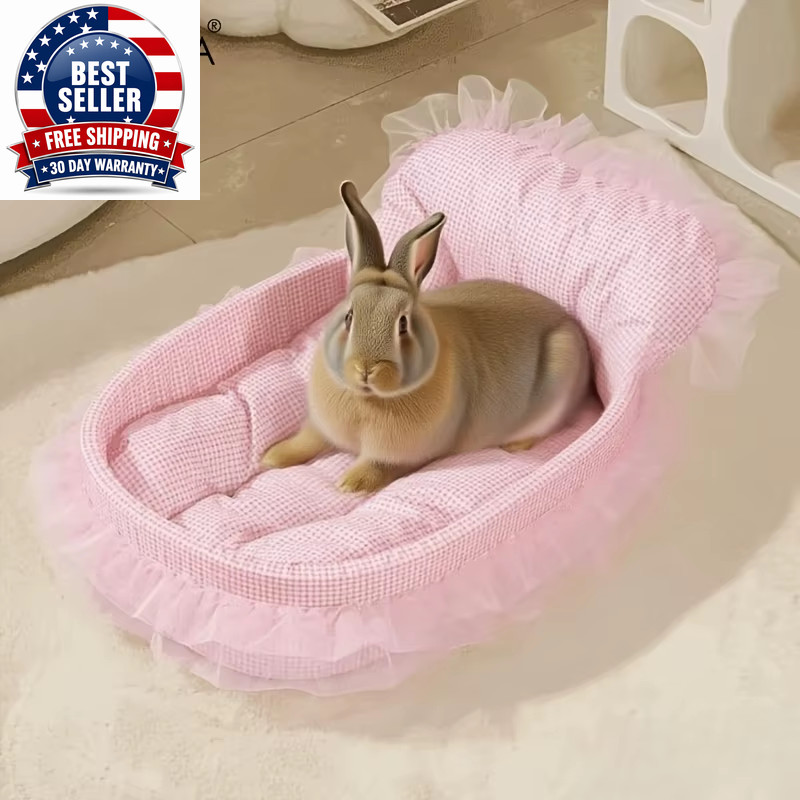 1PCS Soft Cute Bunny Princess Nest – Fluffy Rabbit Bed with Lace Edges, Cozy Plu