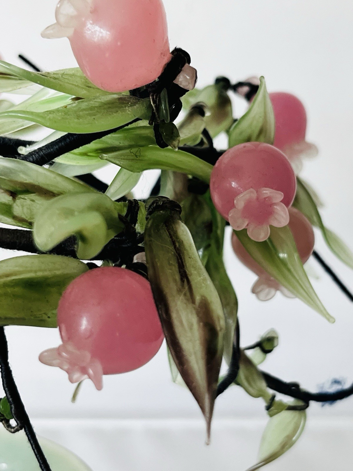 Vintage Pink Cherry Blossom Flower Plastic Bonsai Tree Celadon Planter