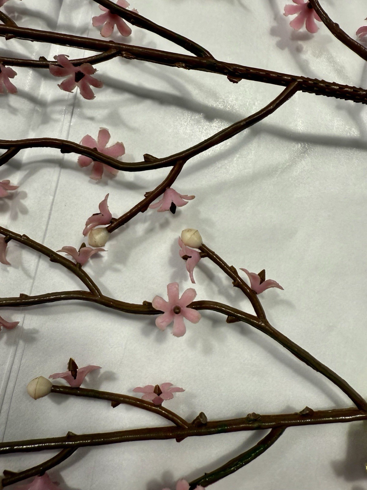 Vintage Plastic Branches with Pink Flowers and White Berries