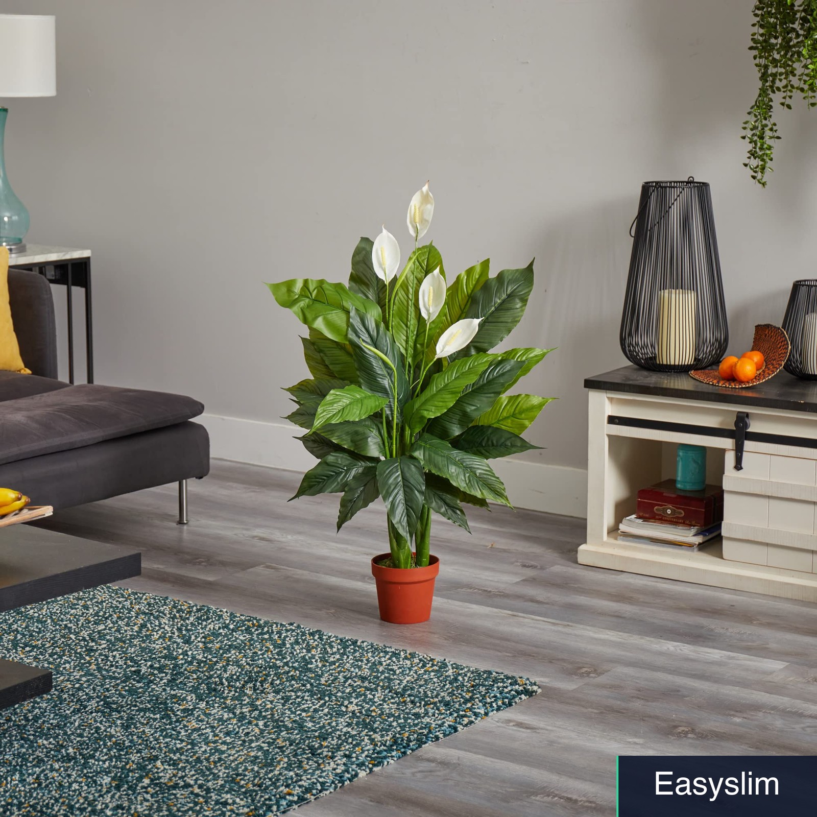 Peace Lily Artificial Plant, 42 In, Lifelike Silk Leaves, White Blooms