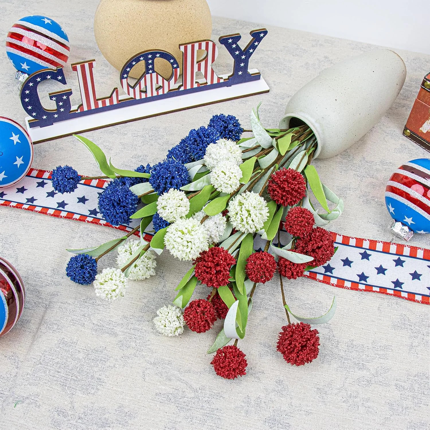 4th of July Decorations 6 Pack Red White Blue Flowers Picks 17 Inch Patriotic Fl