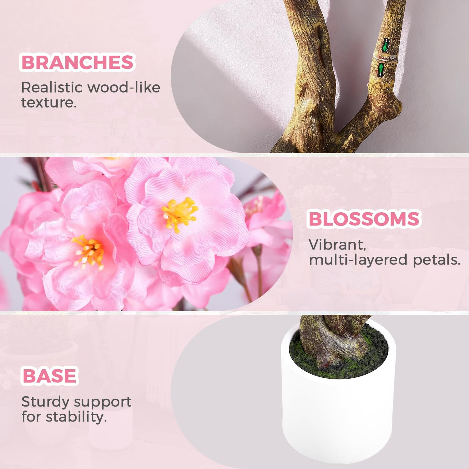 Artificial Cherry Blossom Tree, 7FT Tall Artificial Tree with White Pot, Pink…