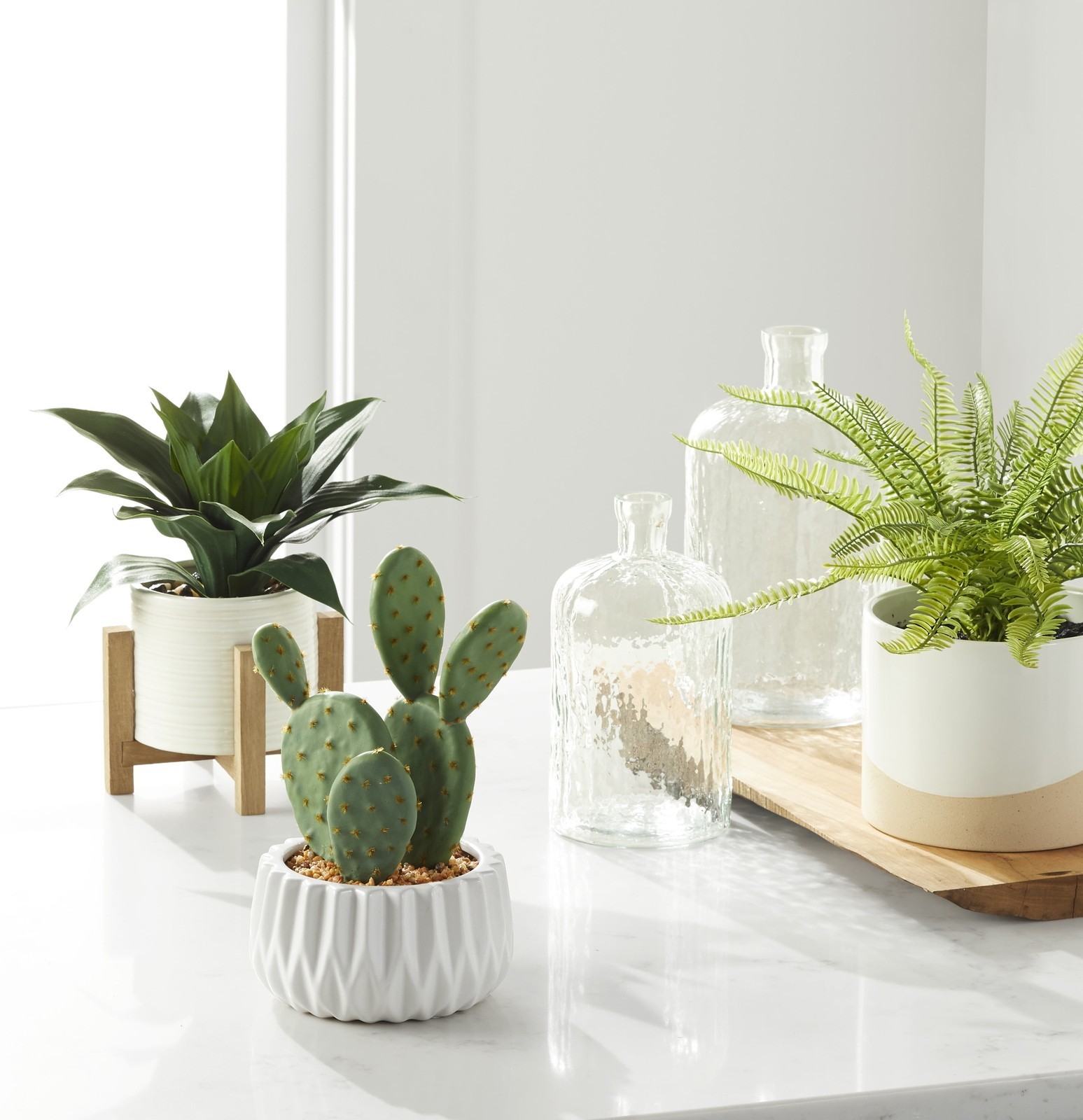 10″ Artificial Agave Plant Ceramic Pot with Wood Stand Fade Resistant HomeOffice