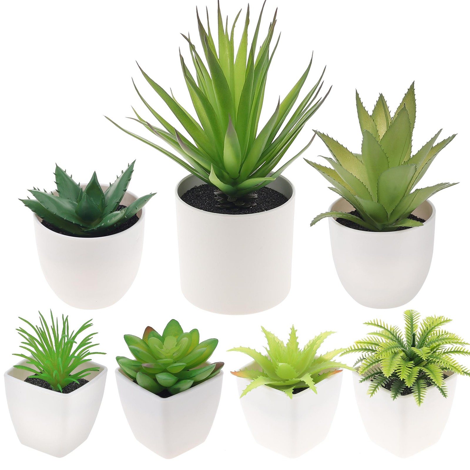 7 Pack Small Fake Plants Artificial Succulent White Pots Greenery Modern