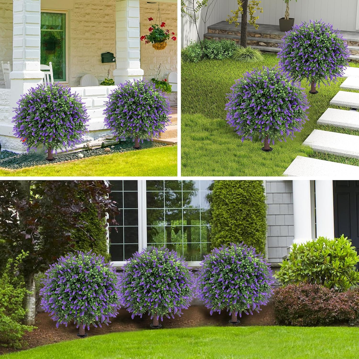 Set of 2 UV Resistant 25″ Artificial Lavender Topiary Balls for Indoor/Outdoor