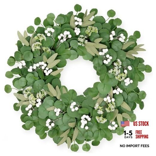 Eucalyptus Wreath 24 Inch Large Wreaths for Front Door, All Season Green