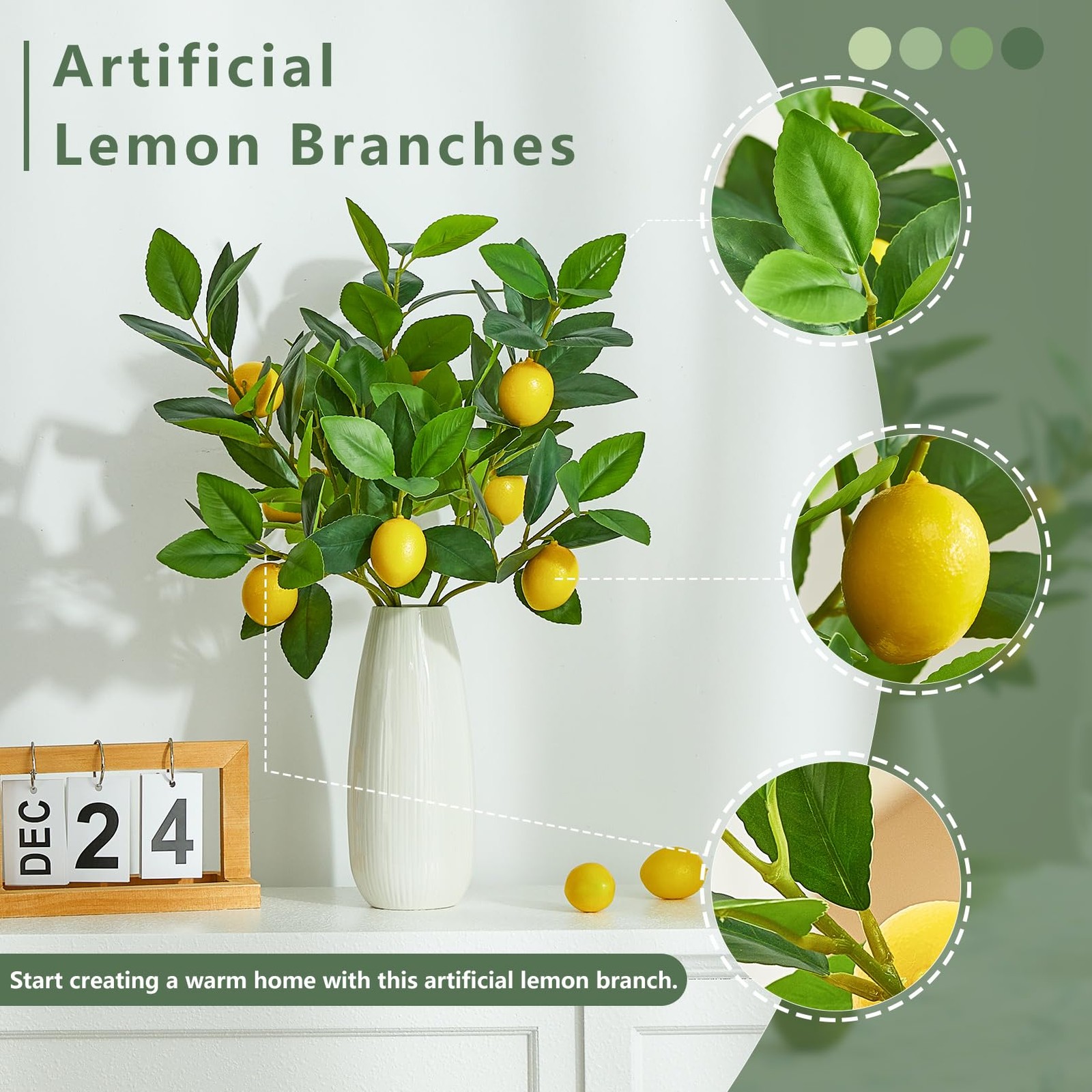 3 PCS 18 Inch Artificial Lemon Branches Fake Fruit Picks Tree Decor