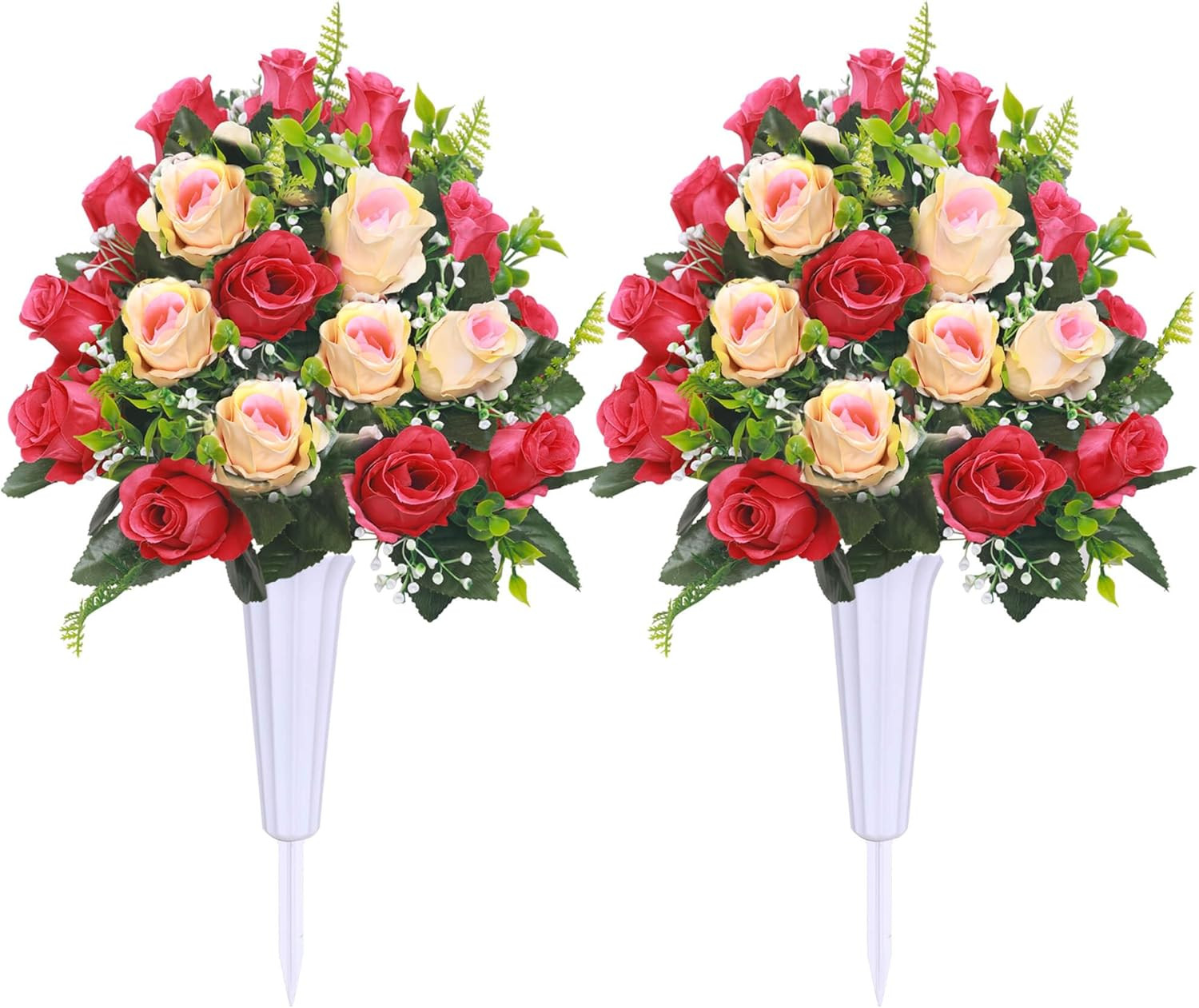 Lodou Artificial Cemetery Flowers,Set of 2 Grave Decorations Roses, Tombstone Me