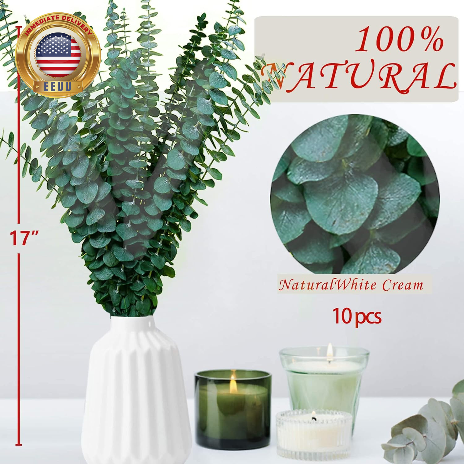 10Pcs Dried Eucalyptus Stems for Shower 17″ Real Natural Hanging Eucalyptus Stem