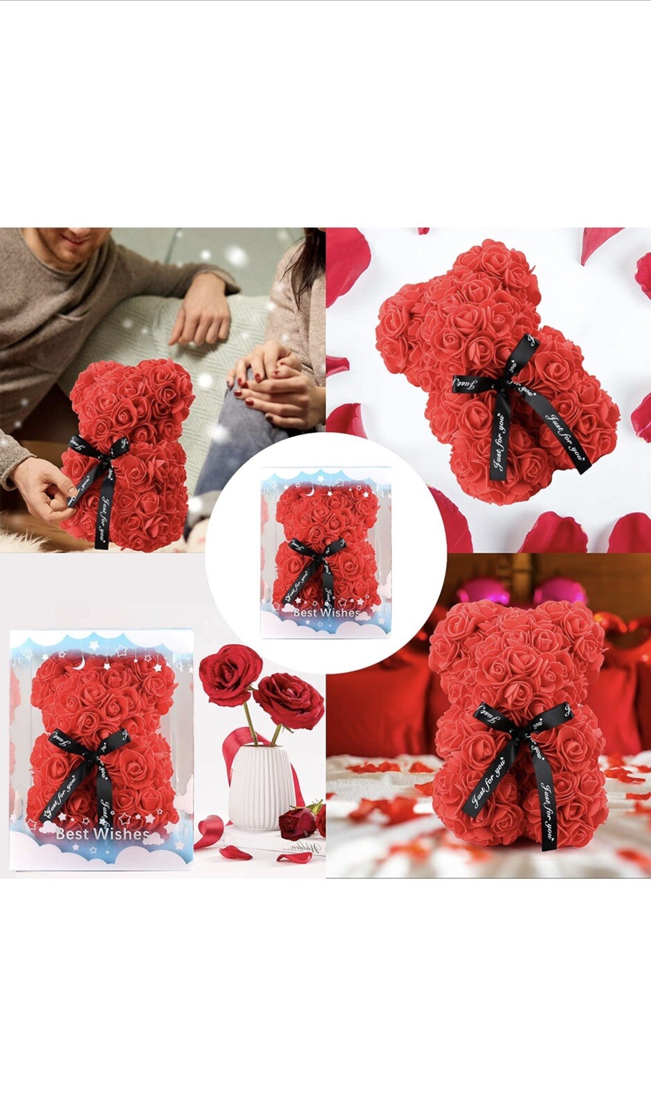 Rose Bear Gifts for Anyone. Flower Teddy Bear Birthday Gift for Mom Girlfriend,