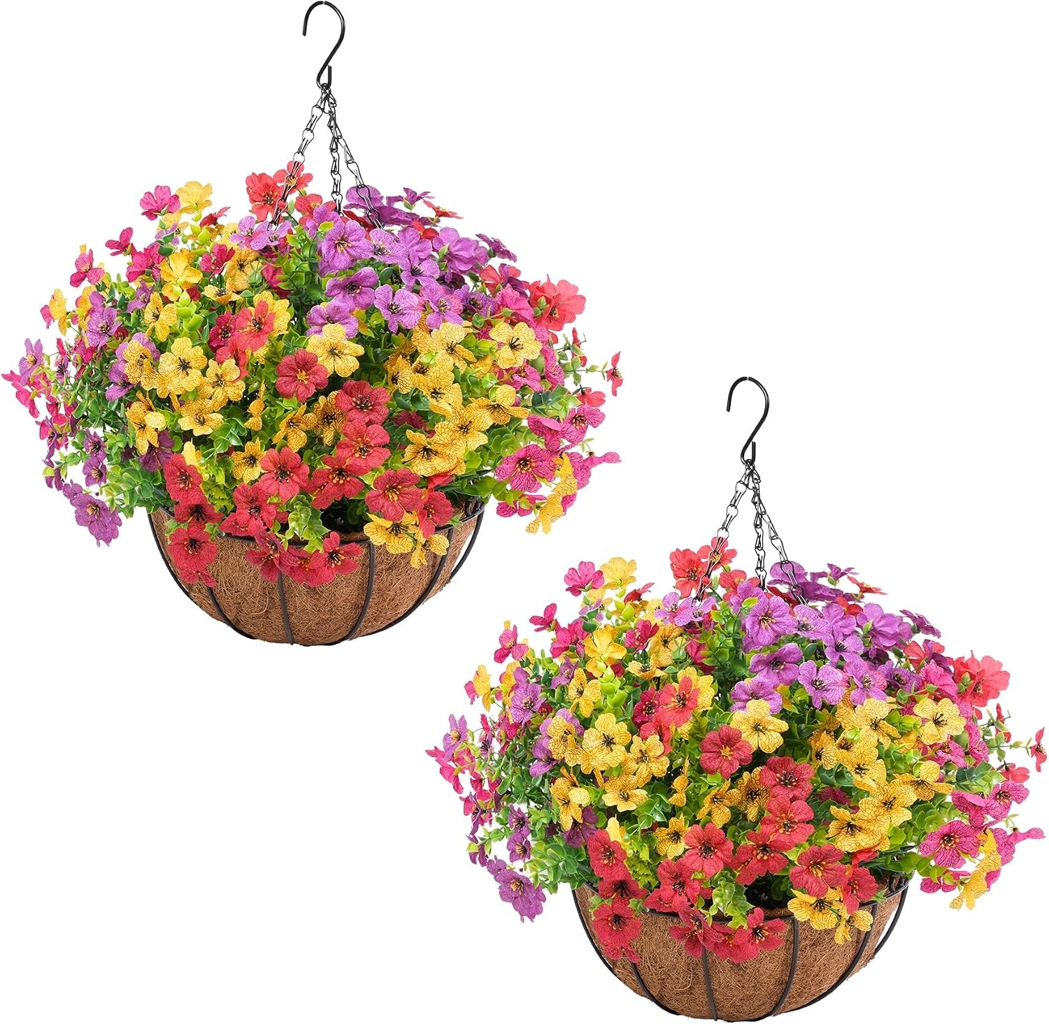 2 Set Artificial Hanging Daisy Eucalyptus Basket Spring Summer