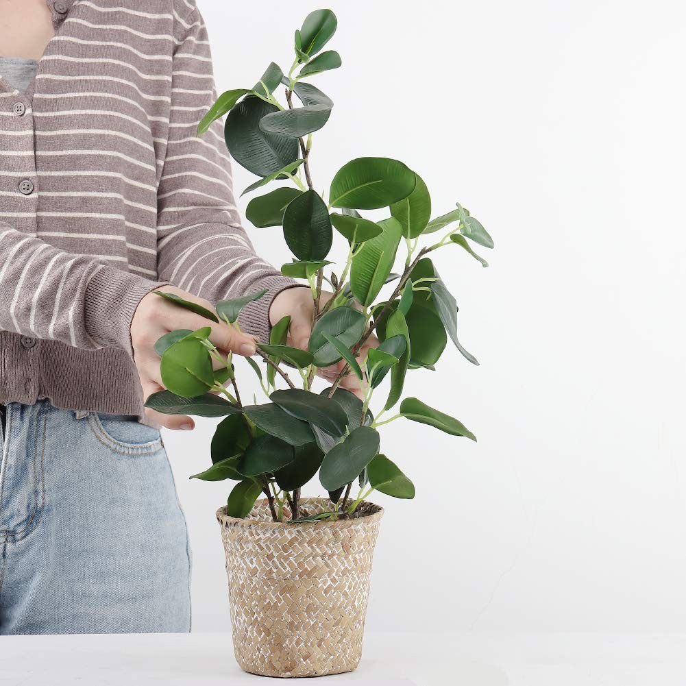 20 Inch Artificial Ficus Tree Small Fake Plant in Weaved Pot Home Office