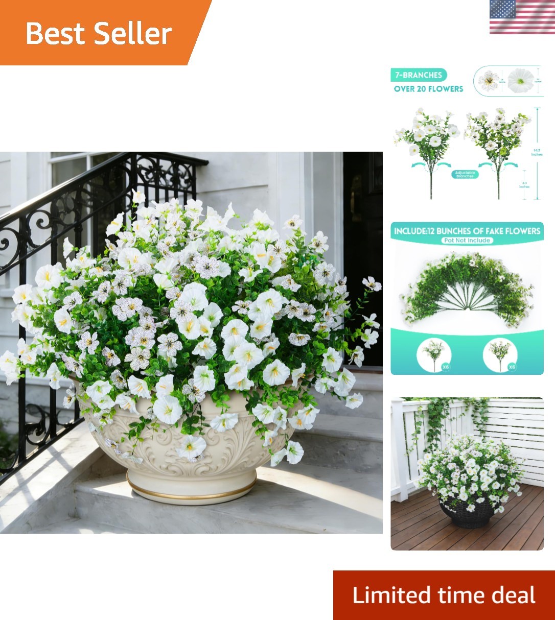 Zero Maintenance Artificial Flowers for Home, Patio, and Garden – 12 Bunches