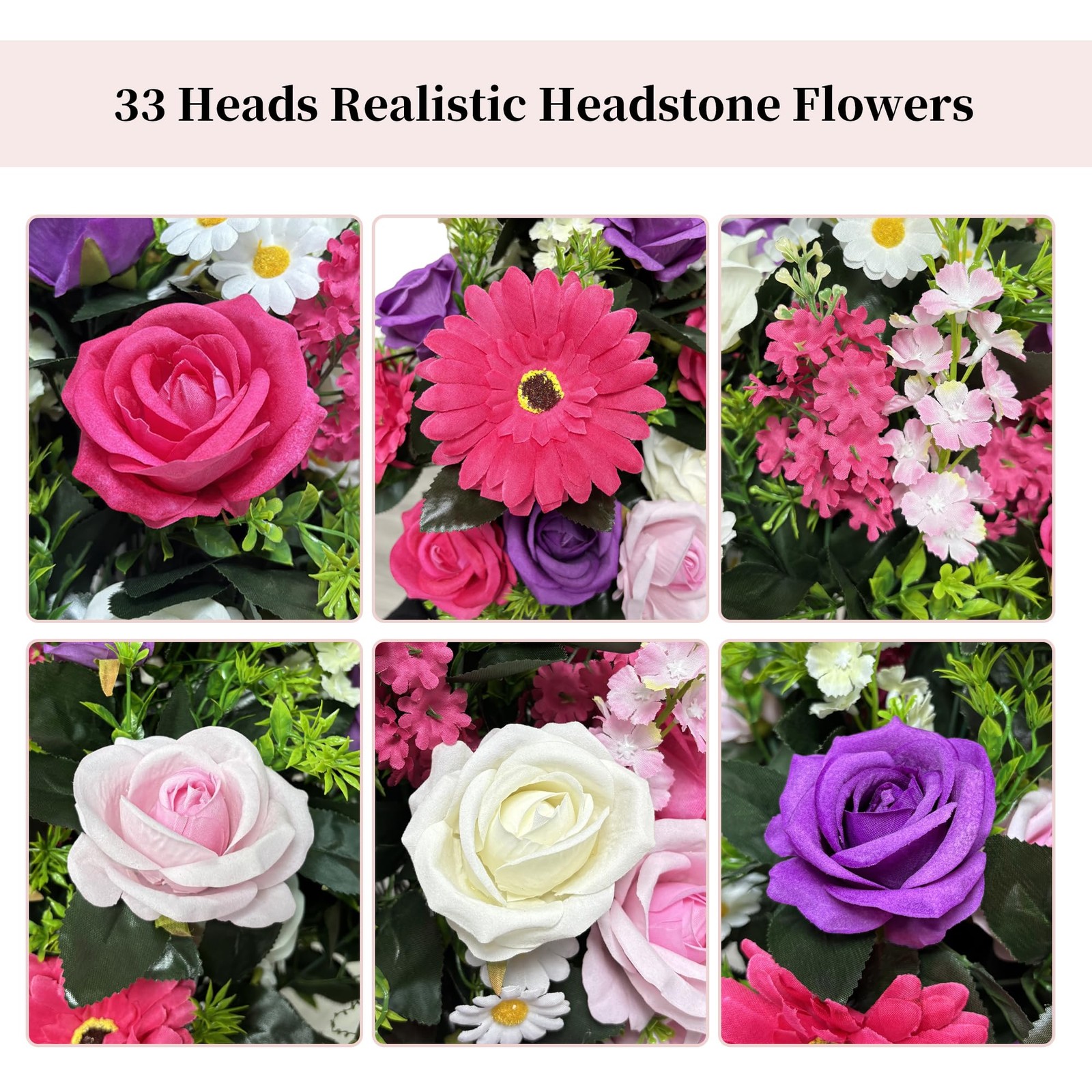 Cemetery Flowers for Grave Fake: Large 33 Heads Velvet Roses Memorial Day Flo…