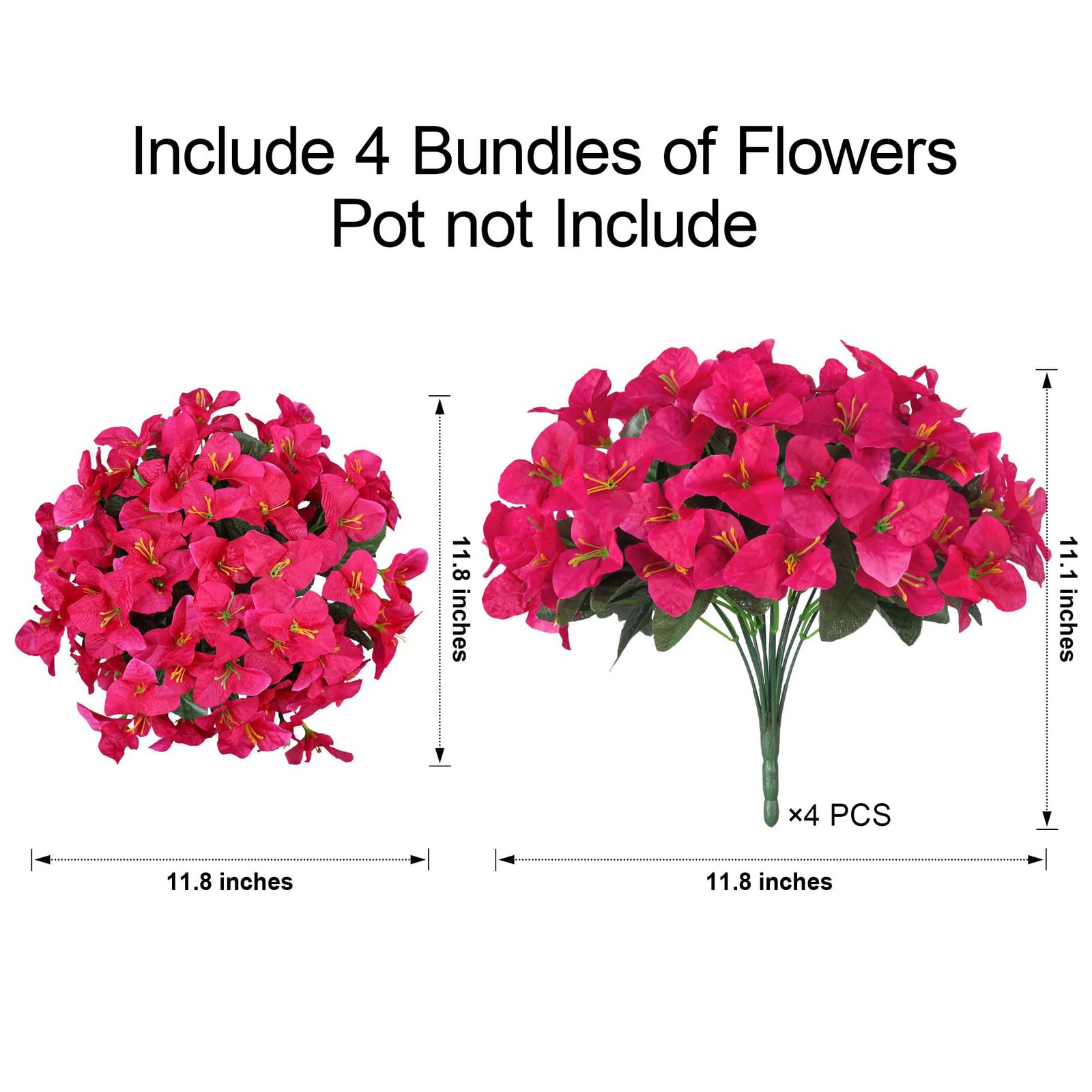 Faux Bougainvillea Artificial Flowers for Outdoors Summer Outside Decor, 4 Bu…