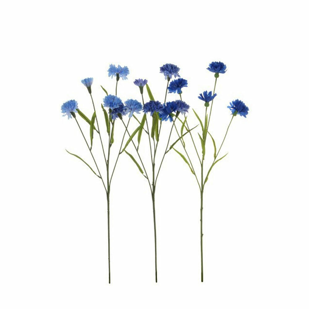 Artificial Silk Mixed Blue Cornflower Stems Bundle of 3 56cm/22 Inches