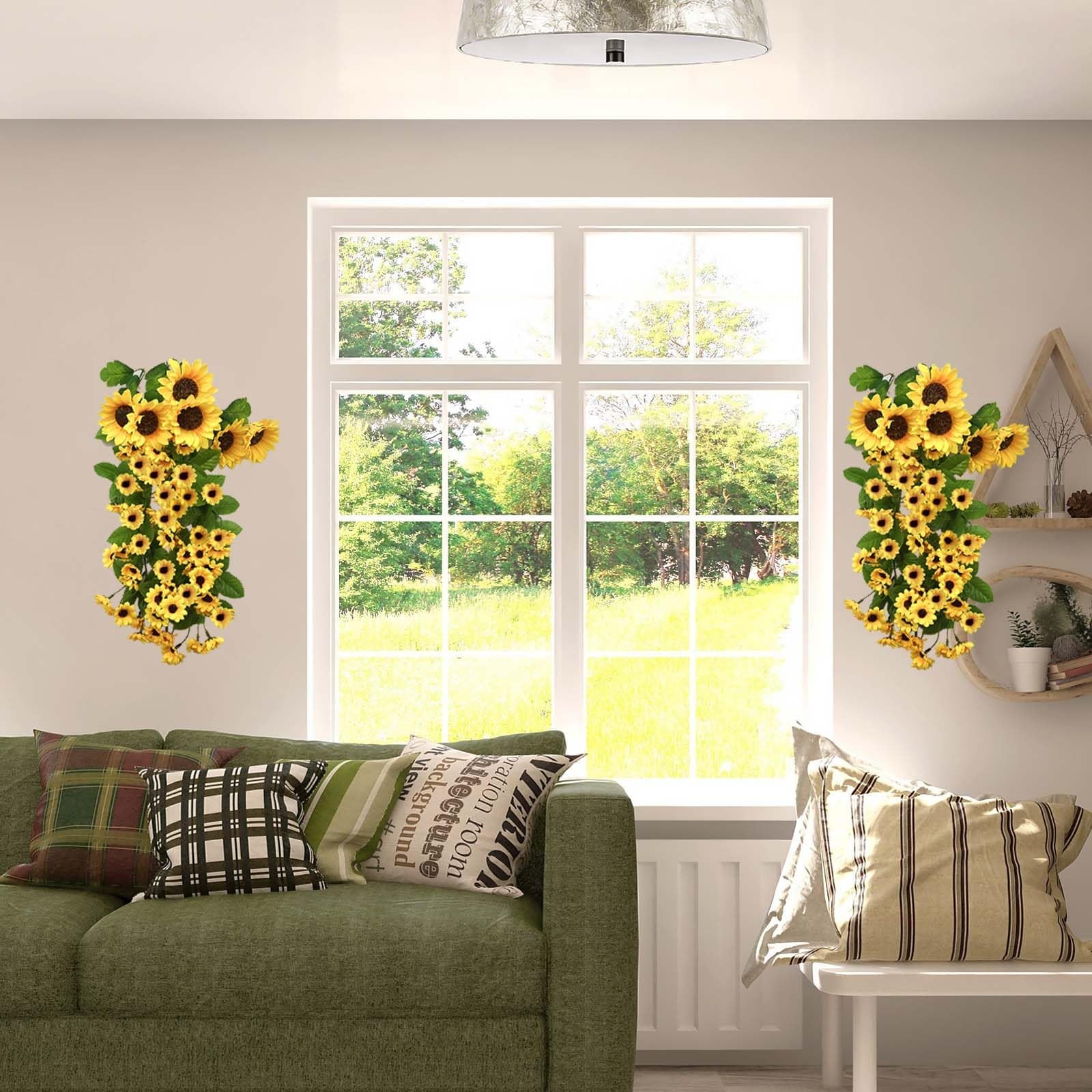 Daily Treasures 2PCS Artificial Hanging Flower,176 Realistic Silk Sunflowers …